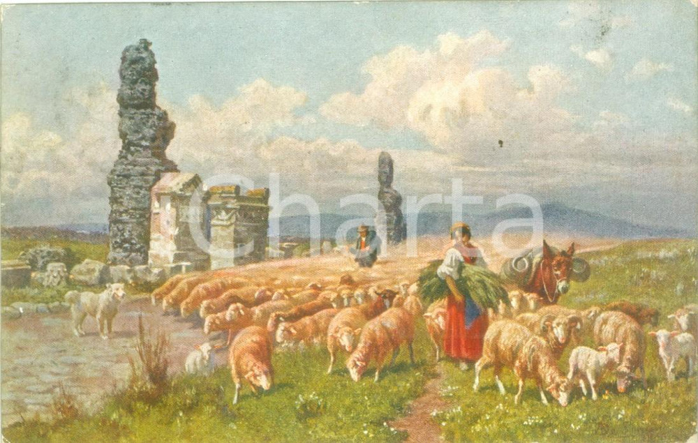 Cartolina originale da collezione 1915 ARTE Alfredo DE SIMONI Campagna romana Cartolina ILLUSTRATA FP VG 1