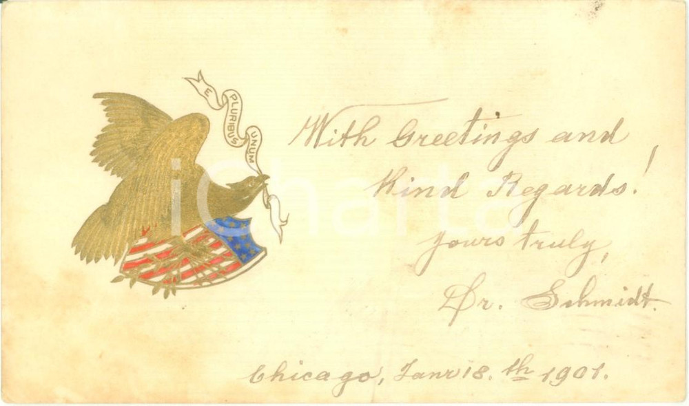 Cartolina originale da collezione 1901 CHICAGO USA Celebrazione aquila americana Cartolina FP VG 1