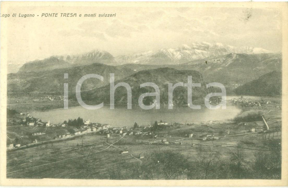 Cartolina originale da collezione 1931 PONTE TRESA SVIZZERA Panorama con lago di LUGANO e monti Cartolina FP VG 1