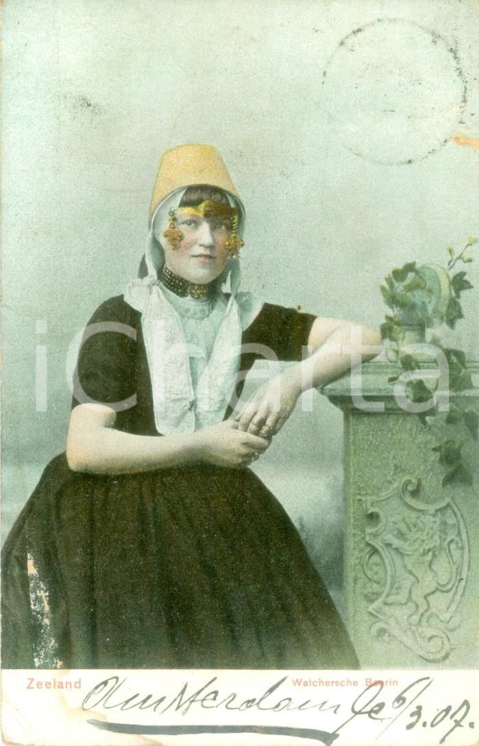 Cartolina originale da collezione 1907 AMSTERDAM OLANDA Contadina in costume tradizionale Cartolina FP VG 1