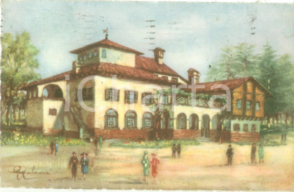 Cartolina originale da collezione 1928 ESPOSIZIONE TORINO Padiglione Mostra Forestale Cartolina ILLUSTRATA FP VG 1