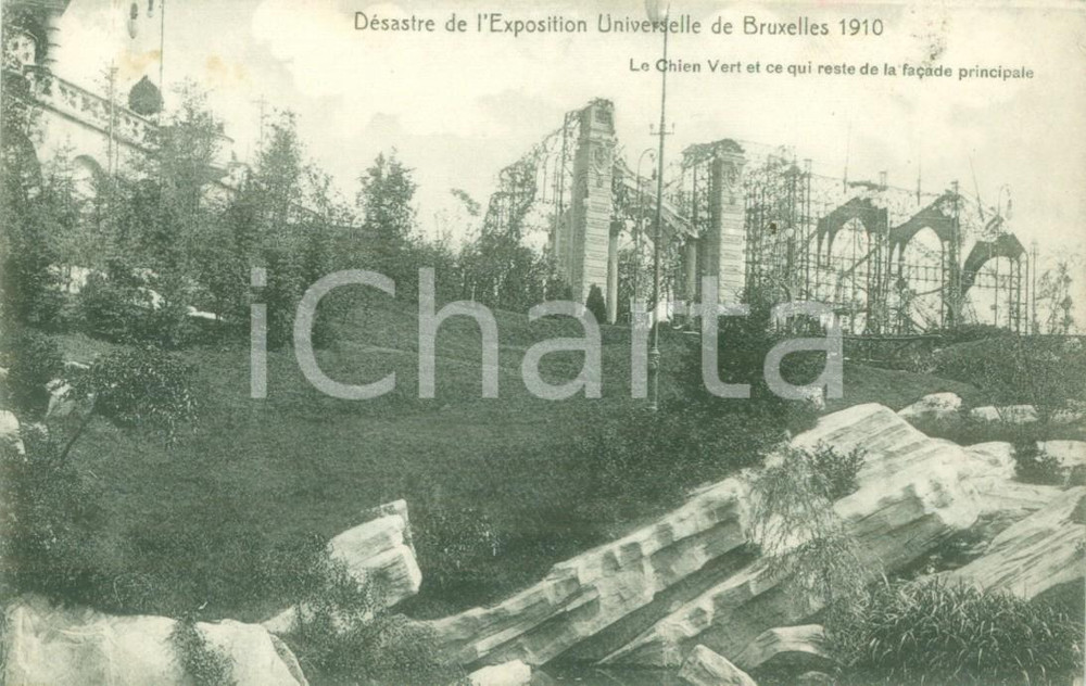 Cartolina originale da collezione 1910 BRUXELLES Désastre de l Exposition Universelles Chien Vert Cartolina FP VG 1