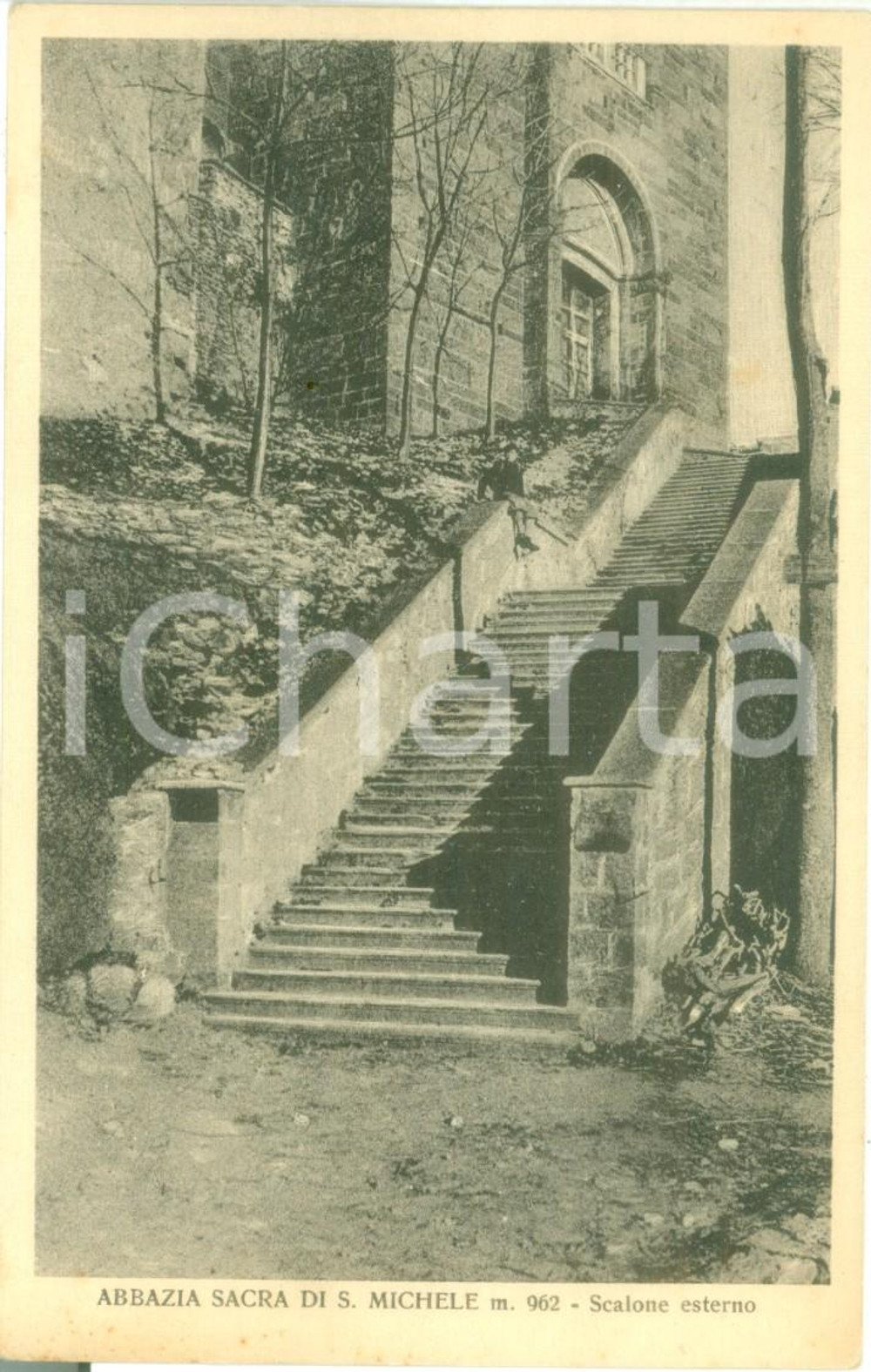 Cartolina originale da collezione 1937 SACRA DI SAN MICHELE TO Scalone esterno dell Abbazia Cartolina FP NV 1