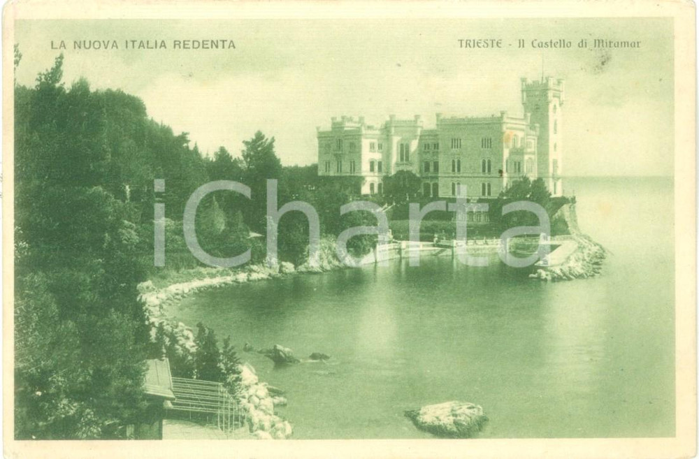 Cartolina originale da collezione 1915 ITALIA REDENTA TRIESTE Il Castello di MIRAMARE Cartolina FP VG 1