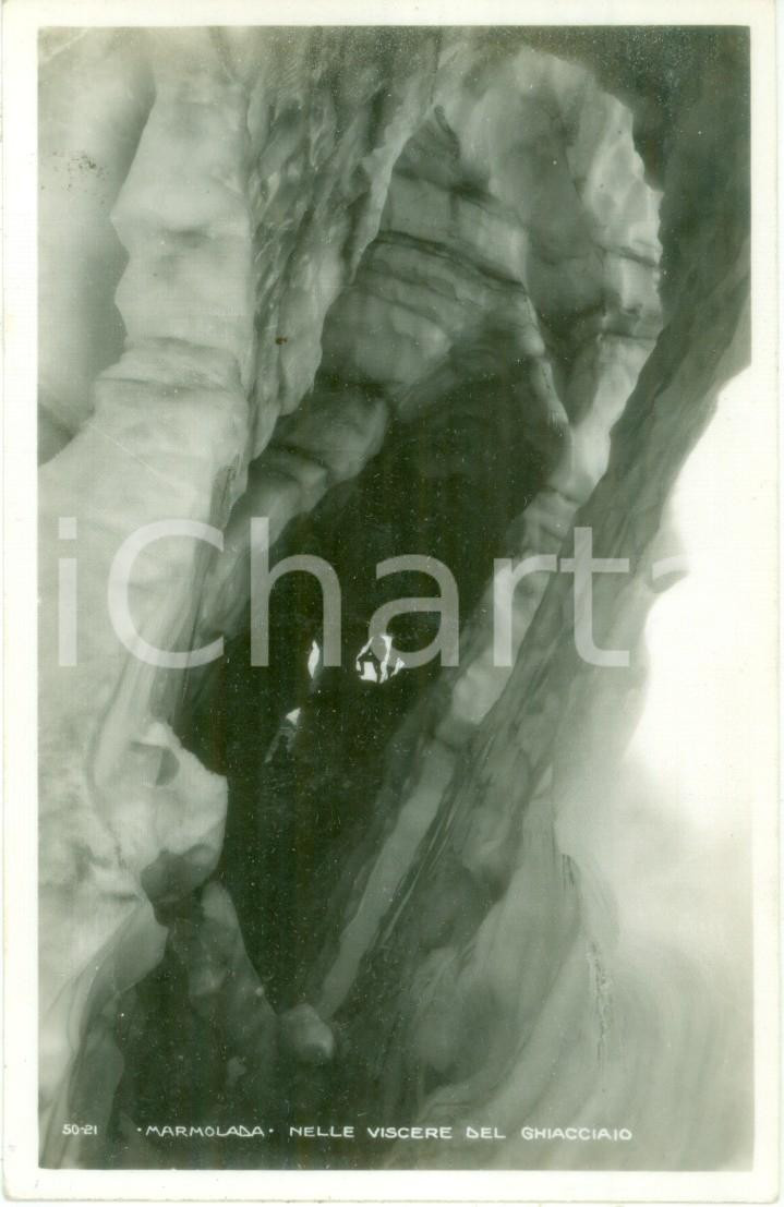 Cartolina originale da collezione 1935 ca MARMOLADA BL Scalatori nelle viscere del ghiacciaio Cartolina FP VG 1