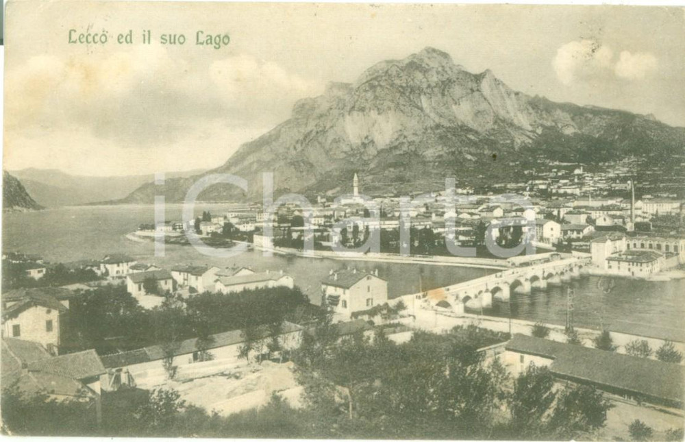 Cartolina originale da collezione 1911 LECCO Panorama con il lago di COMO Cartolina postale FP VG 1