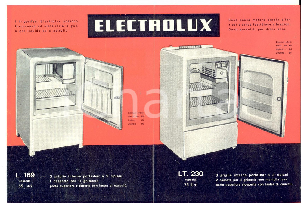 Materiale pubblicitario d’epoca 1950 ca Frigoriferi ELECTROLUX  Volantino pubblicitario ILLUSTRATO 1