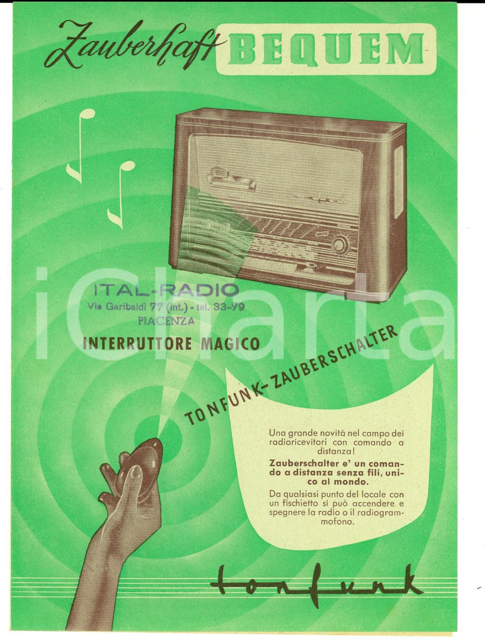 Materiale pubblicitario d’epoca 1950 ca KARLSRUHE Interruttore magico BEQUEM Opuscolo pubblicitario ILLUSTRATO 1