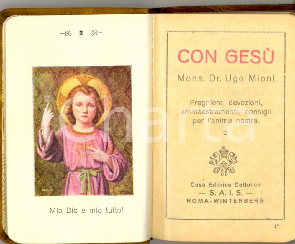 Libro, pubblicazione d epoca 1937 Mons. Ugo MIONI Con GesÃ¹ Preghiere e devozioni Editrice Cattolica SAIS 1