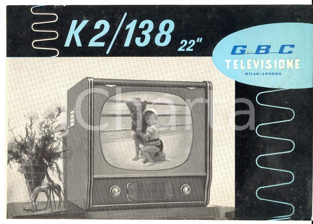 Materiale pubblicitario d’epoca 1960 ca MILANO GBC Pieghevole televisione K2/138 22 ILLUSTRATO 1