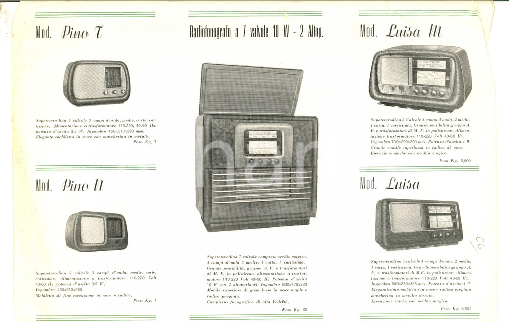 Materiale pubblicitario d’epoca 1951 MILANO Radio VERTOLA Volantino ILLUSTRATO nuova produzione 1