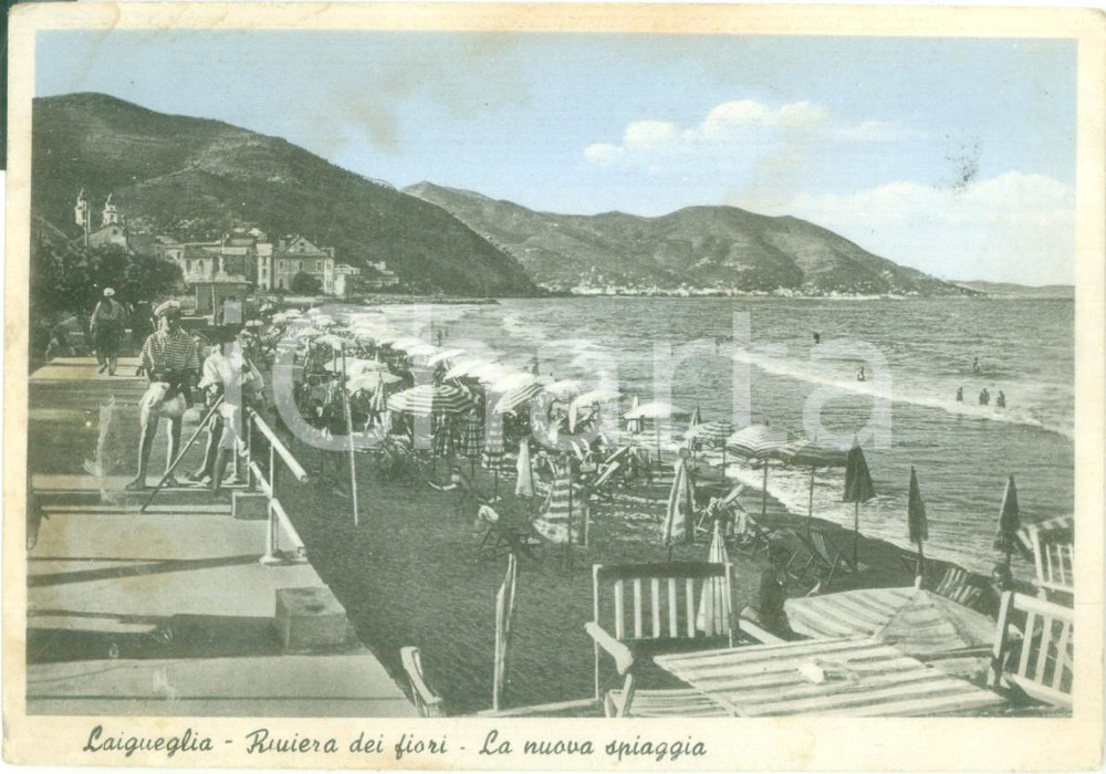Cartolina originale da collezione 1955 ca LAIGUEGLIA SV Nuova spiaggia Riviera dei Fiori Cartolina DANNEGGIATA 1