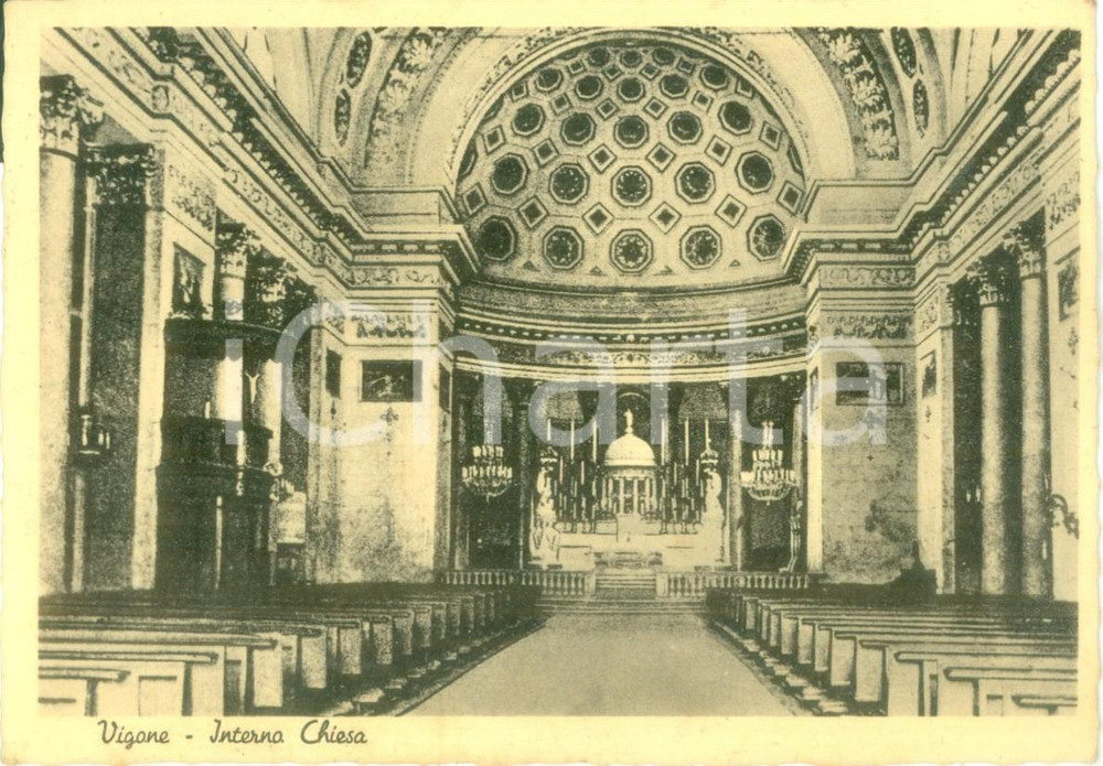 Cartolina originale da collezione 1940 VIGONE TO Interno della Chiesa Cartolina postale FG VG 1