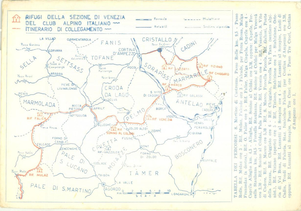 Cartolina originale da collezione 1950 VENEZIA CLUB ALPINO ITALIANO Itinerari dei rifugi Cartolina FG NV 1