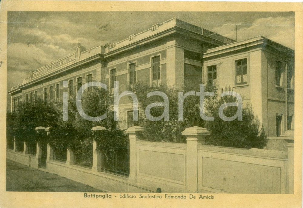 Cartolina originale da collezione 1945 ca BATTIPAGLIA SA Edificio scolastico Edmondo DE AMICIS Cartolina FG VG 1
