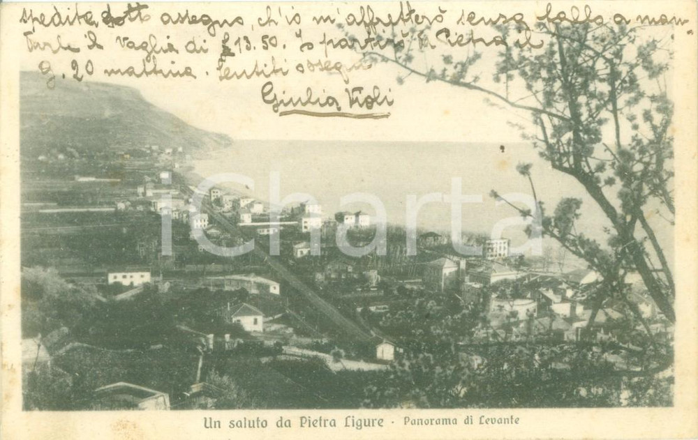 Cartolina originale da collezione 1928 PIETRA LIGURE SV Panorama di Levante Cartolina postale FP VG 1