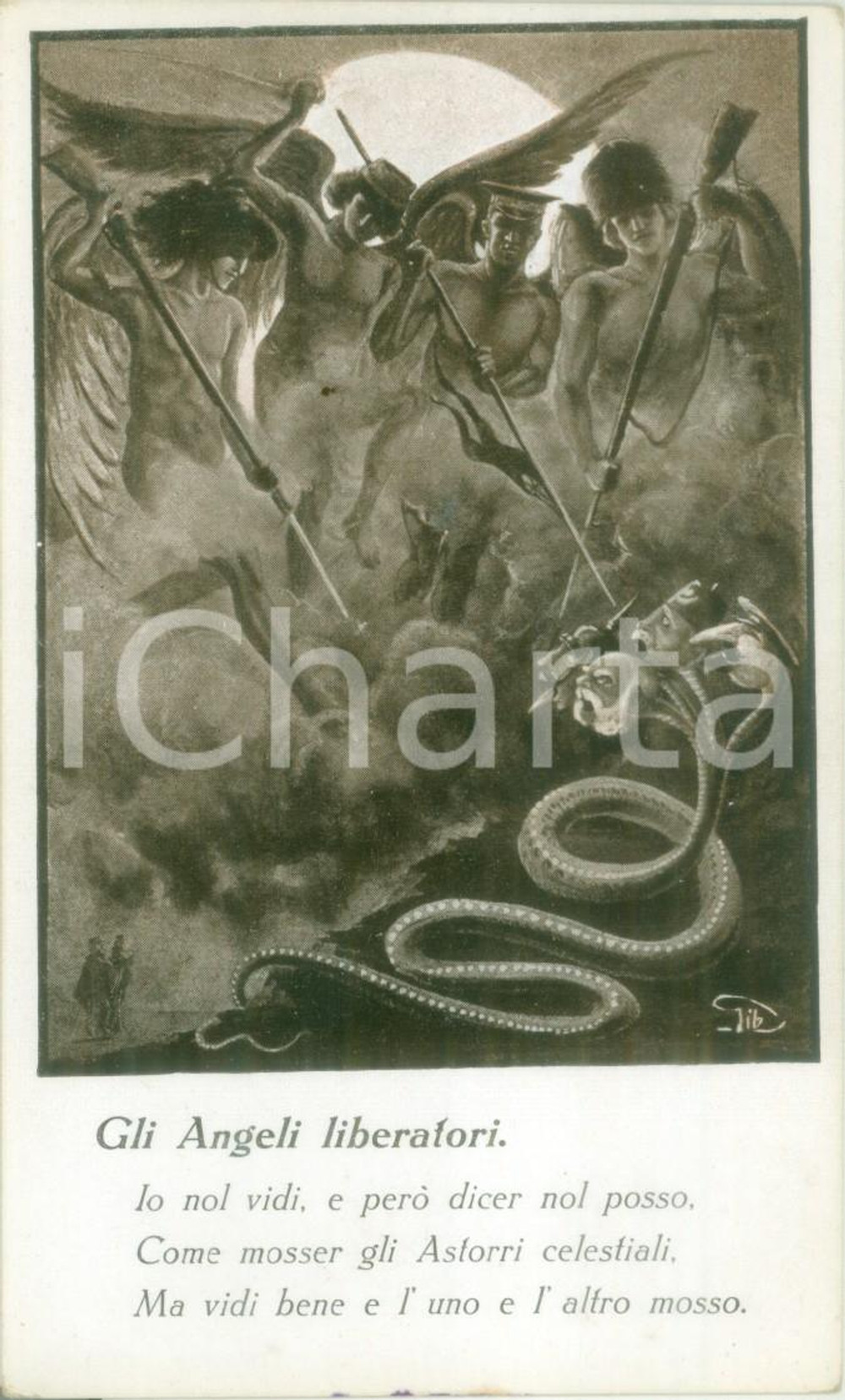 1930 ca GARIBALDI ALL'INFERNO Gli Angeli liberatori Ill. GIBELLI Cartolina