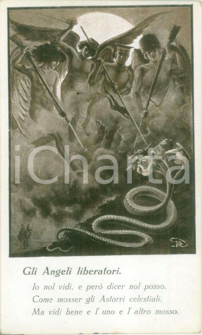 Cartolina originale da collezione 1930 ca GARIBALDI ALL INFERNO Gli Angeli liberatori Ill. GIBELLI Cartolina 1
