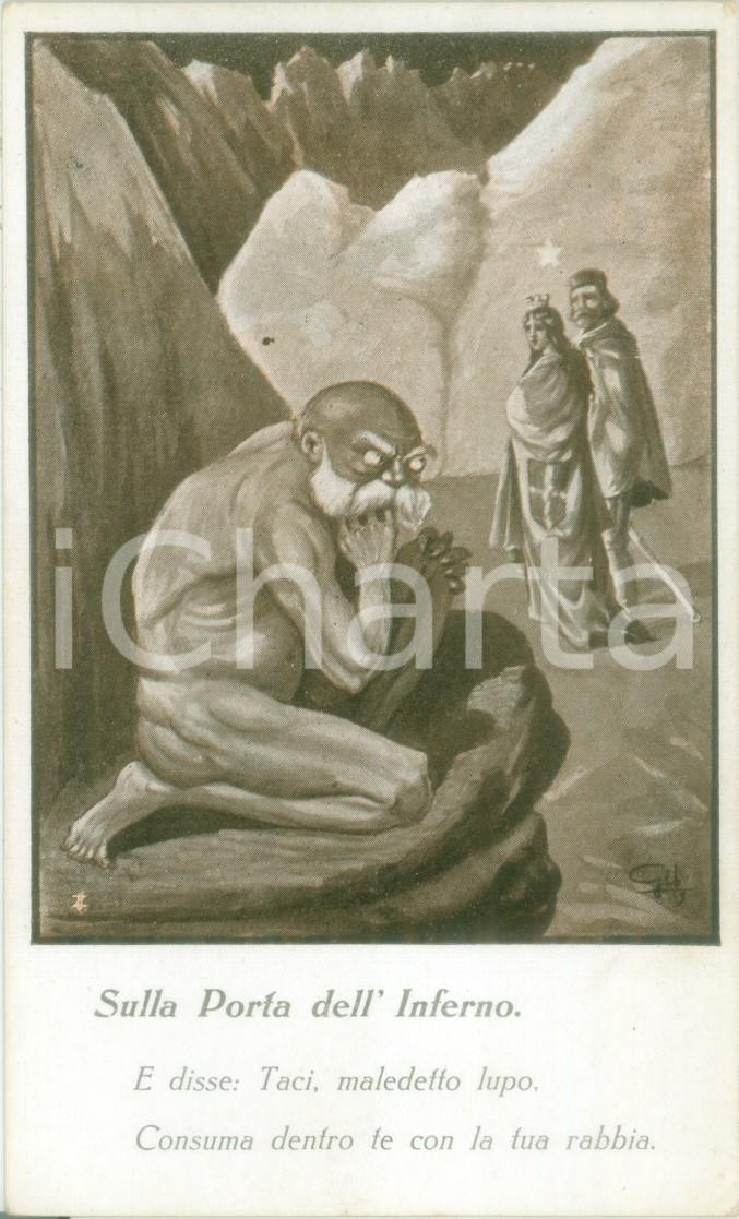 Cartolina originale da collezione 1930 ca GARIBALDI ALL INFERNO Sulla Porta dell Inferno Ill. GIBELLI Cartolina 1