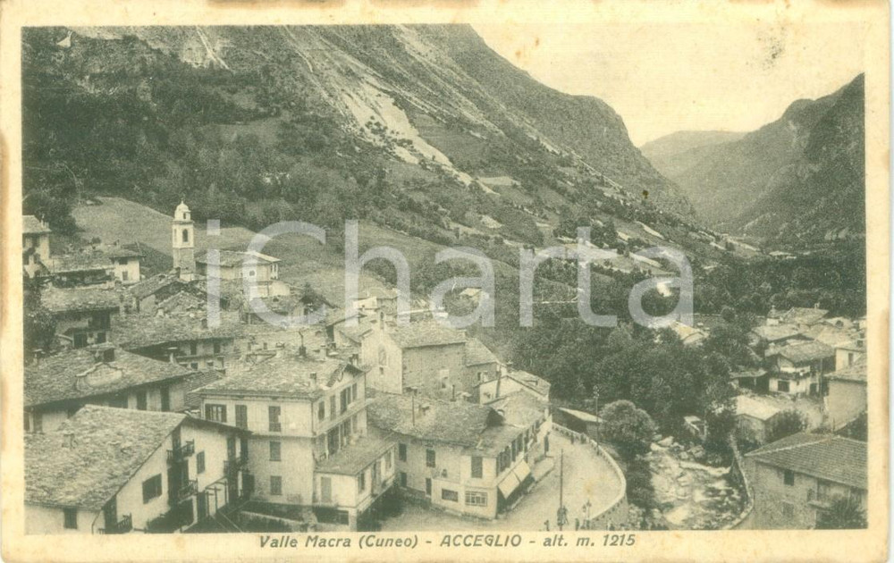 Cartolina originale da collezione 1940 ACCEGLIO CN Panorama del paese in Valle MACRA Cartolina FP VG 1