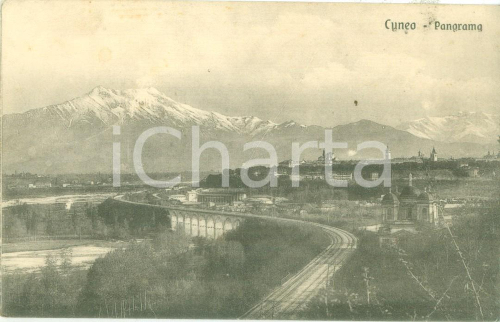 Cartolina originale da collezione 1930 ca CUNEO Panorama con ponte ferroviario Cartolina FP NV 1