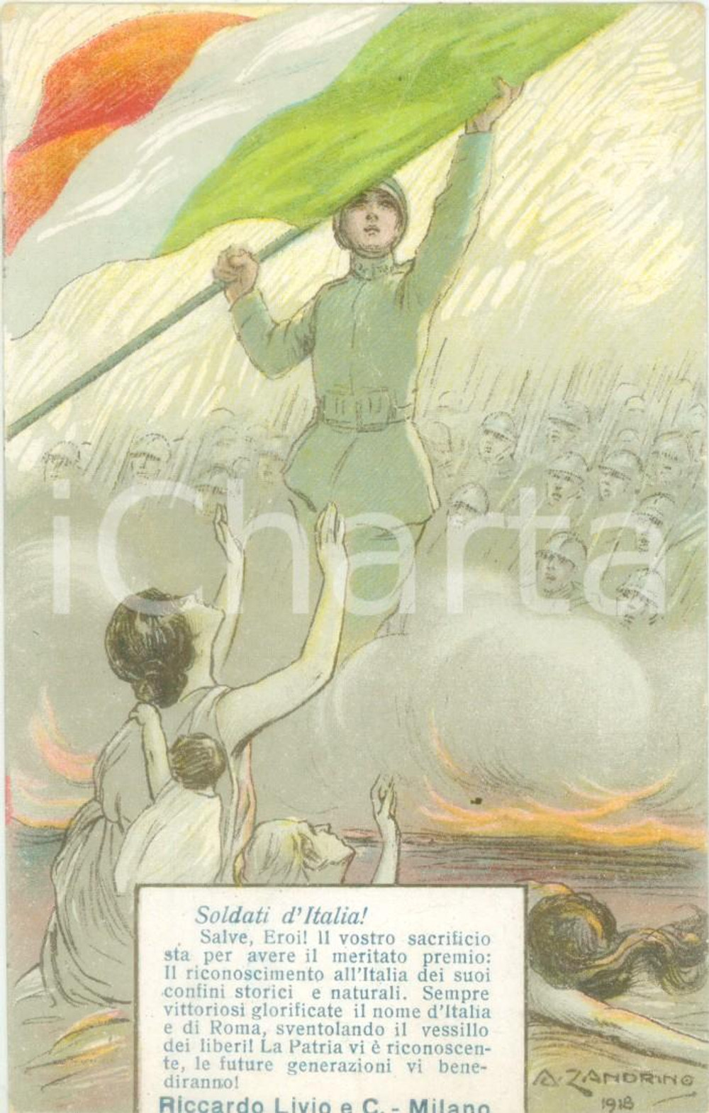 Cartolina originale da collezione 1918 PROPAGANDA WW1 Soldati d ITALIA Illustratrice Adelina ZANDRINO Cartolina FP 1
