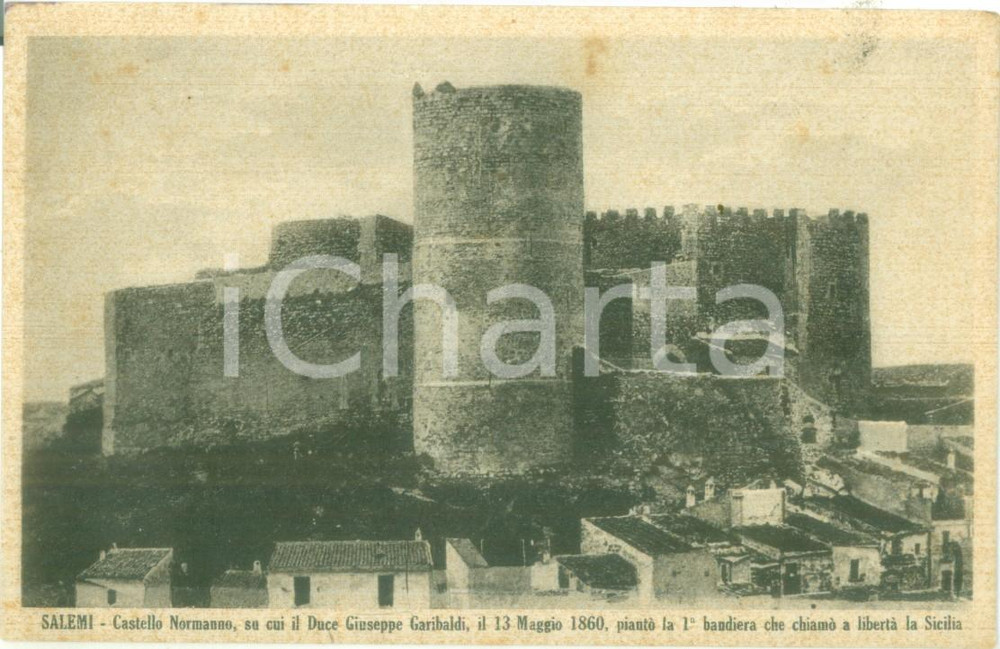 Cartolina originale da collezione 1940 SALEMI TP Castello Normanno Giuseppe GARIBALDI Cartolina FP NV 1