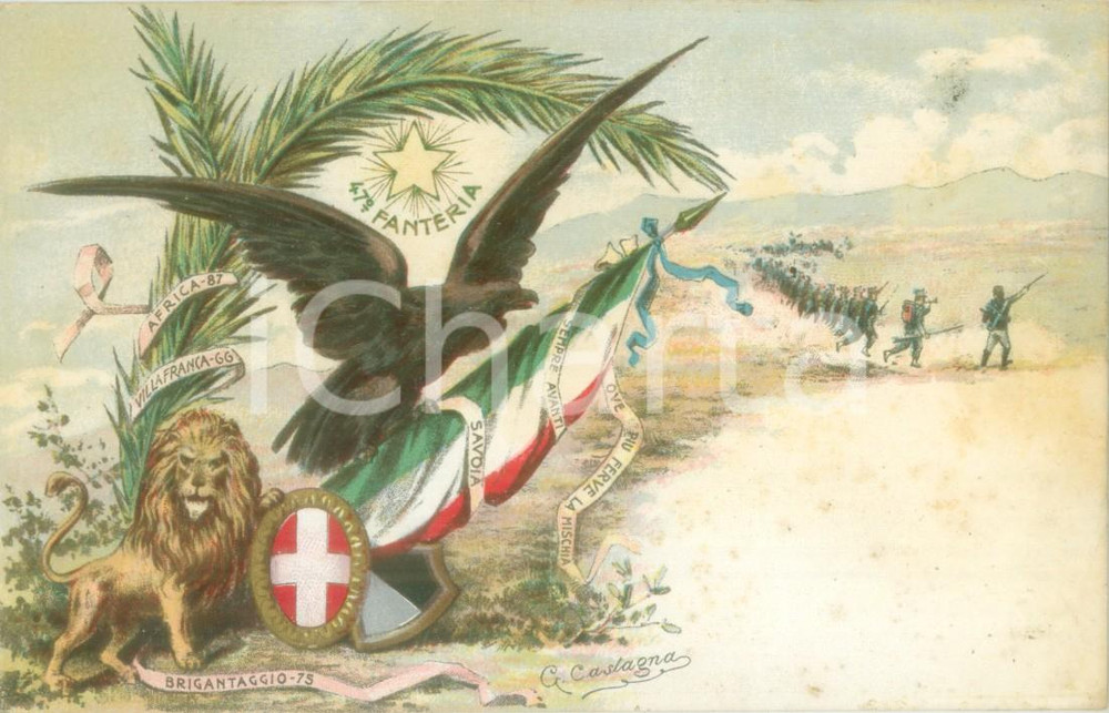 Cartolina originale da collezione 1900 ca 47Â° REGGIMENTO FANTERIA Illustratore G. CASTAGNA Cartolina FP NV 1