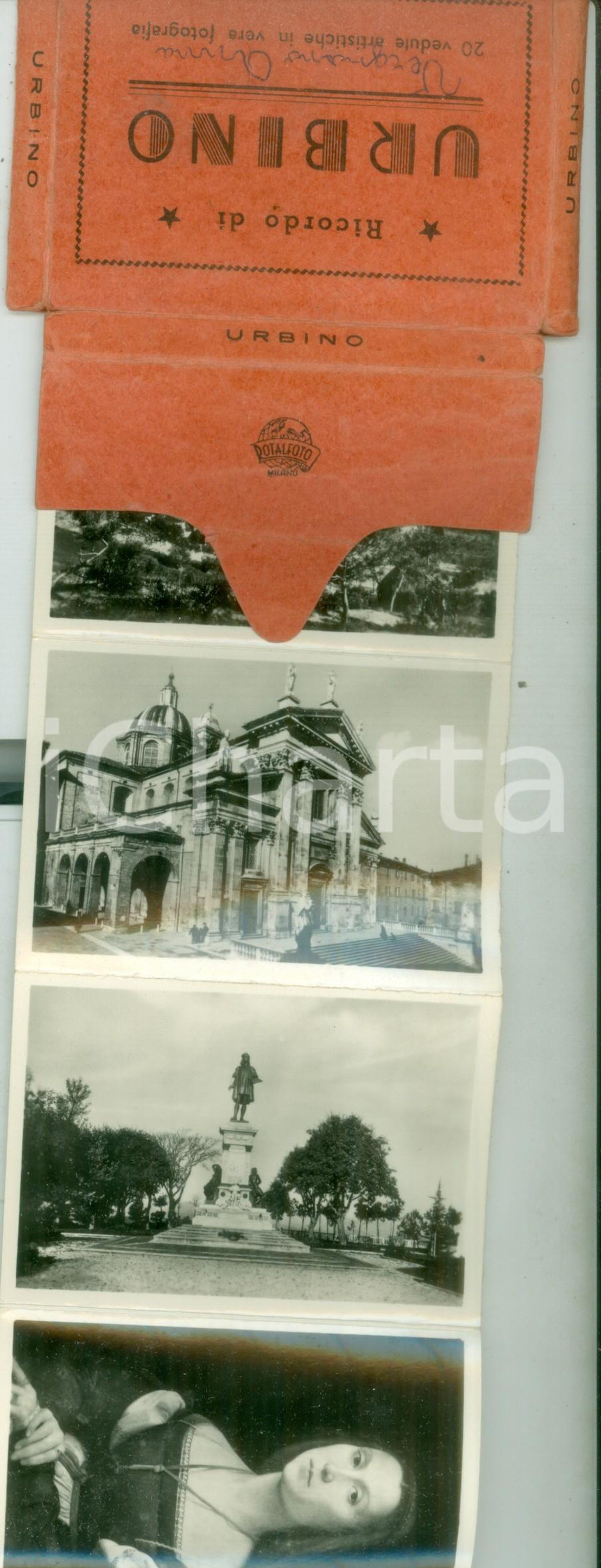 Materiale pubblicitario d’epoca 1950 ca URBINO 20 vedute artistiche in vera fotografia Opuscolo a organino 1