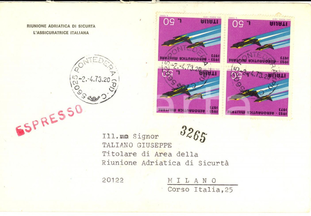 Cartolina originale da collezione 1973 STORIA POSTALE  Busta RIUNIONE ADRIATICA Affrancatura  AERONAUTICA MILITARE 1