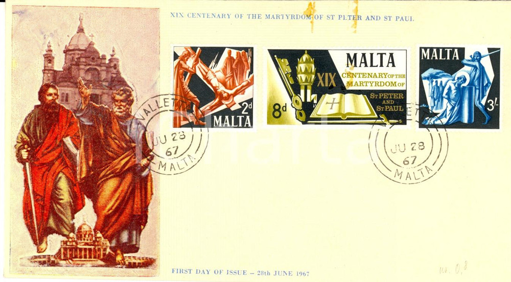 Materiale pubblicitario d’epoca 1967 MALTA XIX Centenary of the martyrdom ST PETER and PAUL First day of issue 1