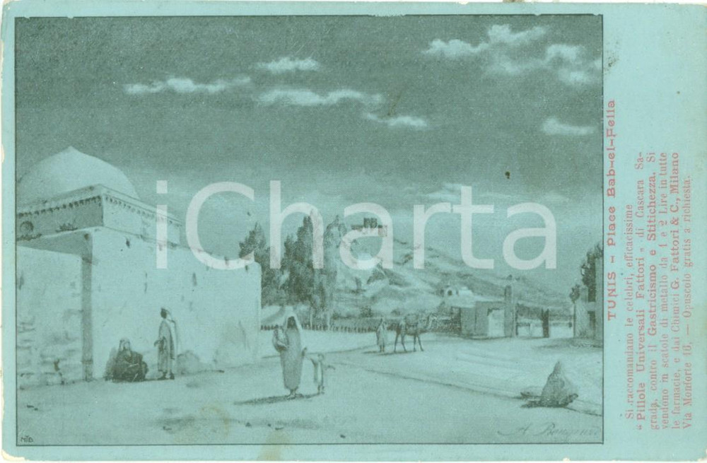 Cartolina originale da collezione 1900 ca TUNISI Piazza BABELFELLA Cartolina postale ANIMATA FP NV 1