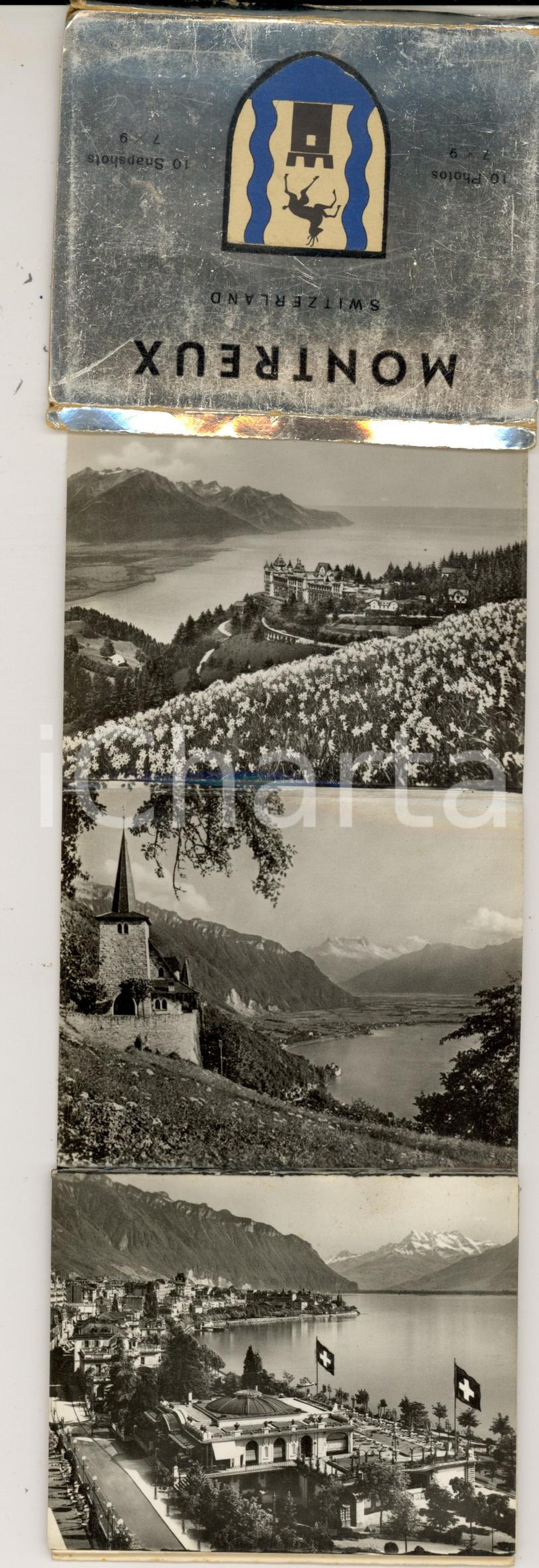 Materiale pubblicitario d’epoca 1960 ca MONTREUX CH 10 vedute artistiche in fotografia Opuscolo a organino 1