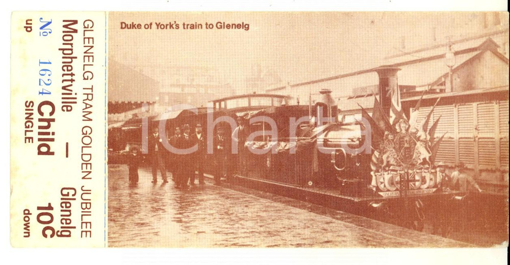 Cartolina originale da collezione 1979 AUSTRALIA GLENELG TRAM Golden Jubilee  Ticket Postcard VINTAGE 1