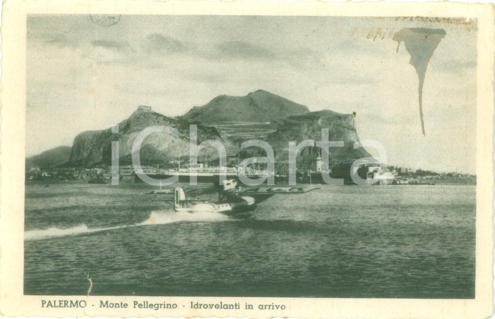 Cartolina originale da collezione 1938 PALERMO Idrovolanti in arrivo al MONTE PELLEGRINO Cartolina FP VG 1