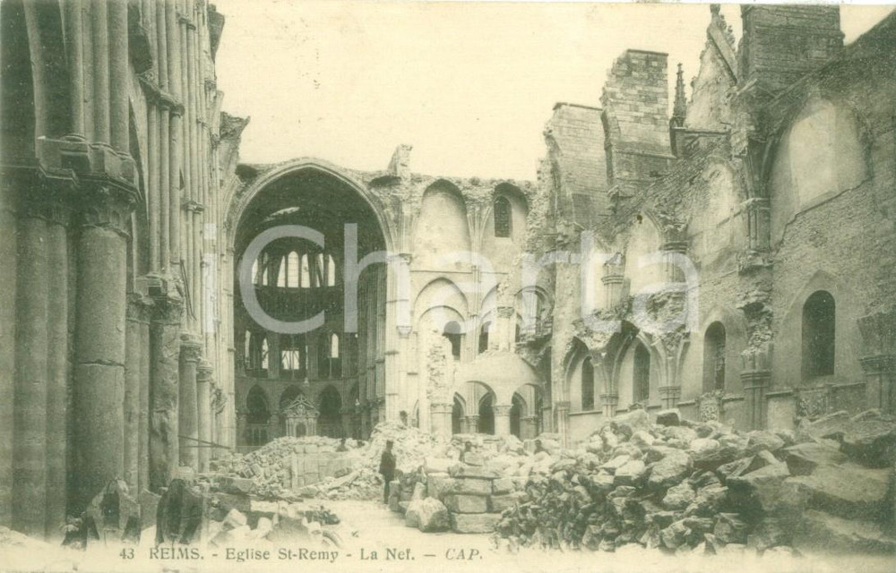 Cartolina originale da collezione 1921 REIMES FRANCE Abbazia di SAINTREMY distrutta dalle bombe Cartolina FP VG 1