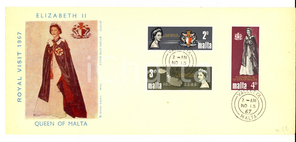 Oggetto da collezione cartaceo 1967 STORIA POSTALE MALTA Royal visit Queen ELIZABETH II First day of issue 1