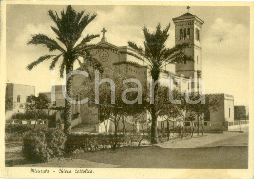 Cartolina originale da collezione 1941 MISURATA LIBIA Veduta della Chiesa Cattolica Cartolina FG VG 1