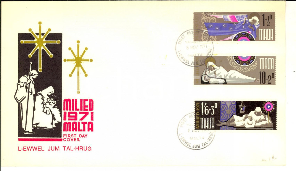Materiale pubblicitario d’epoca 1971 STORIA POSTALE MALTA LEwwel Jum TalHrug Envelope First day of issue 1
