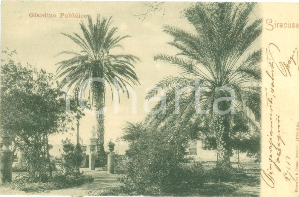 Cartolina originale da collezione 1910 SIRACUSA Panorama del Giardino pubblico Cartolina FP VG 1
