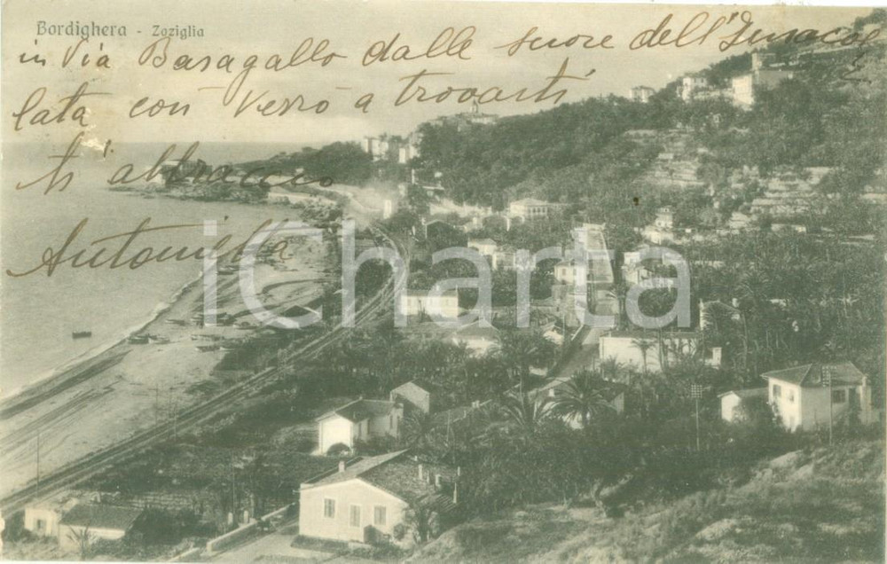 Cartolina originale da collezione 1932 BORDIGHERA IM Panorama con veduta di SOZIGLIA Cartolina FP VG 1