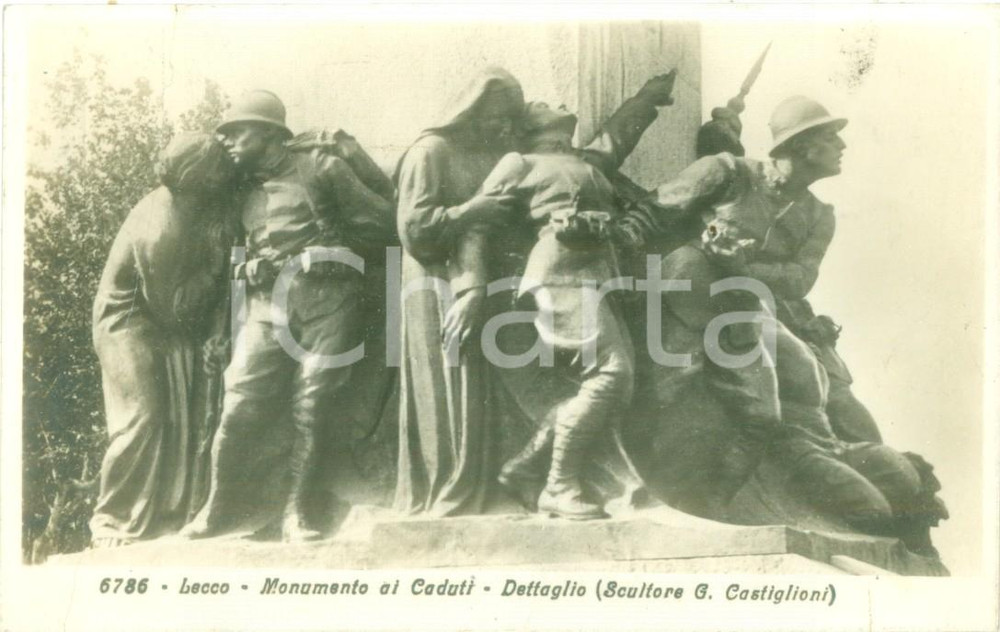 Cartolina originale da collezione 1931 LECCO Monumento ai Caduti di Giannino CASTIGLIONI Cartolina DANNEGGIATA 1