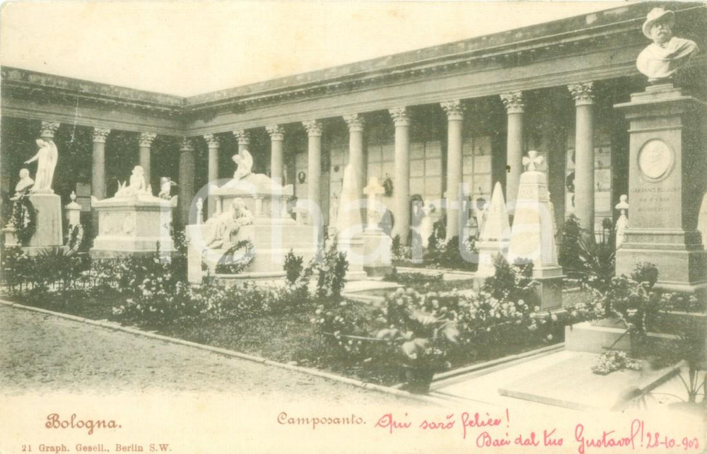 Cartolina originale da collezione 1903 BOLOGNA L interno del Camposanto Cartolina postale FP VG 1