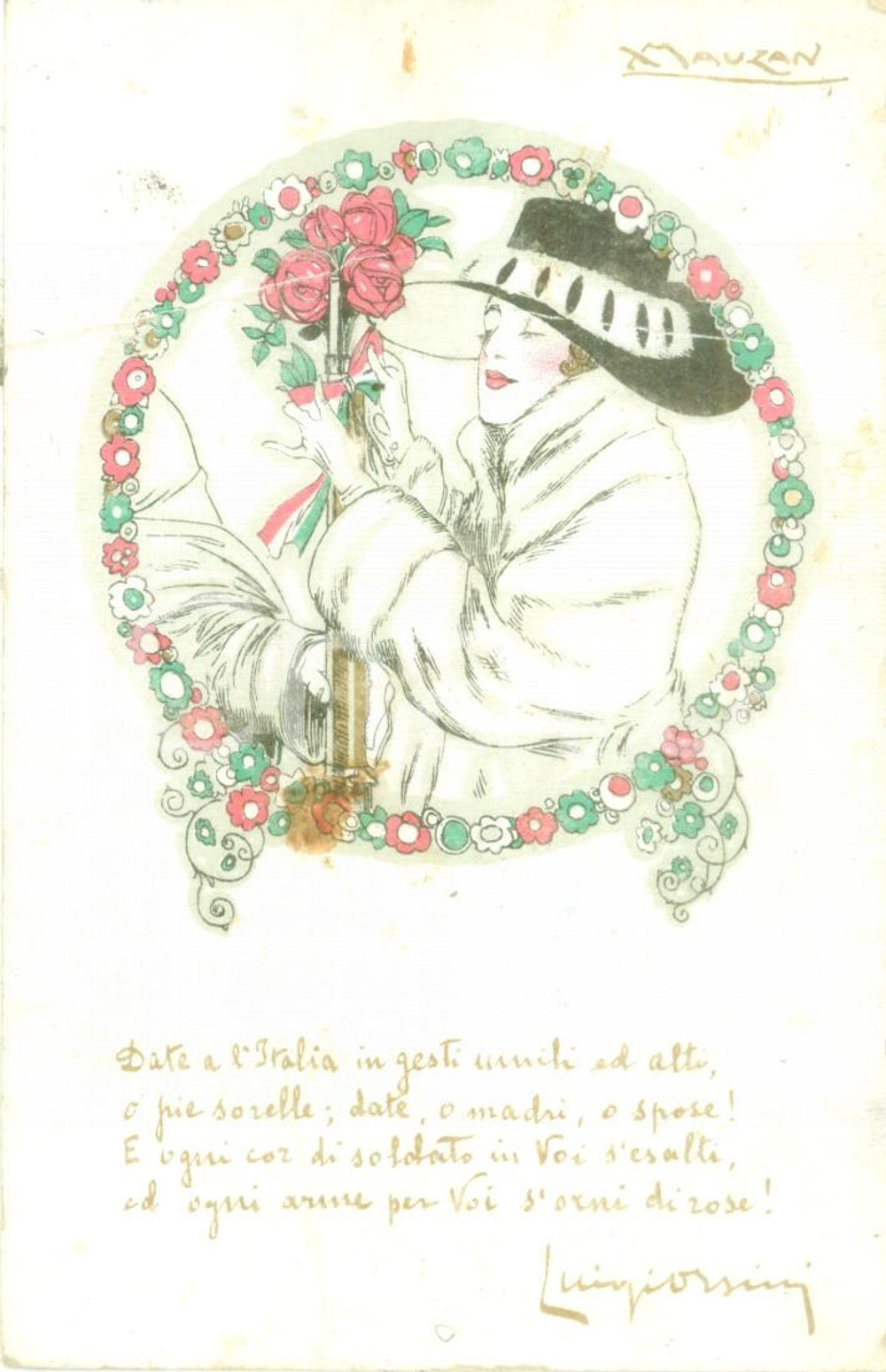 Cartolina originale da collezione 1915 ca PROPAGANDA CREDITO ITALIANO WW1 Illustrazione Achille MAUZAN Cartolina 1