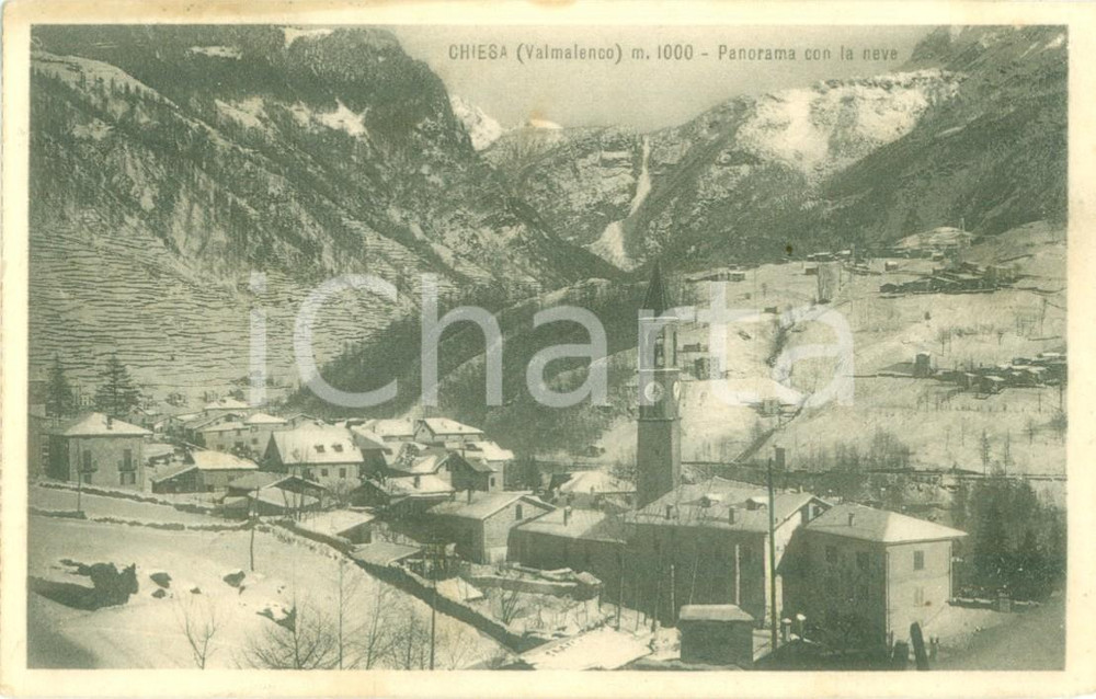 Cartolina originale da collezione 1935 CHIESA IN VALMALENCO SO Panorama con la neve Cartolina FP VG 1