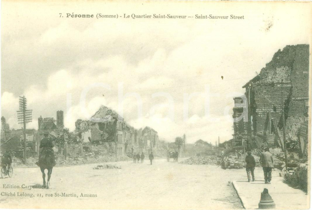 Cartolina originale da collezione 1918 WW1 PERONNE FRANCE Quartier SaintSaveur distrutto dalle bombe Cartolina 1