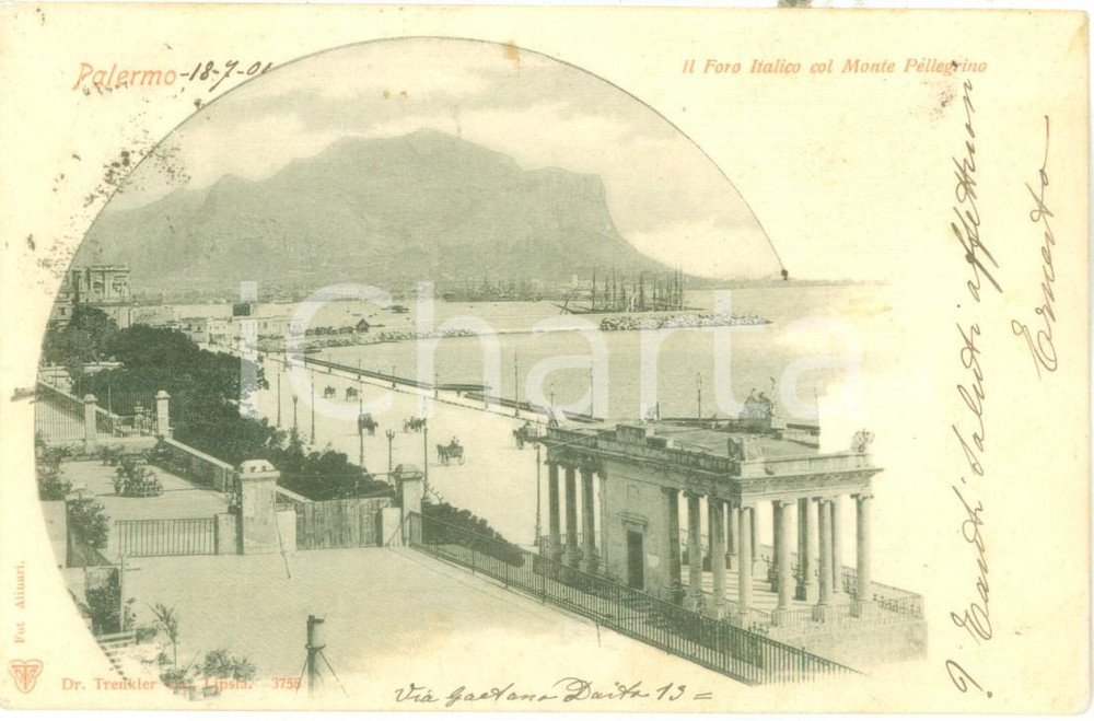 Cartolina originale da collezione 1901 PALERMO Foro Italico con Monte PELLEGRINo e veliero Cartolina FP VG 1