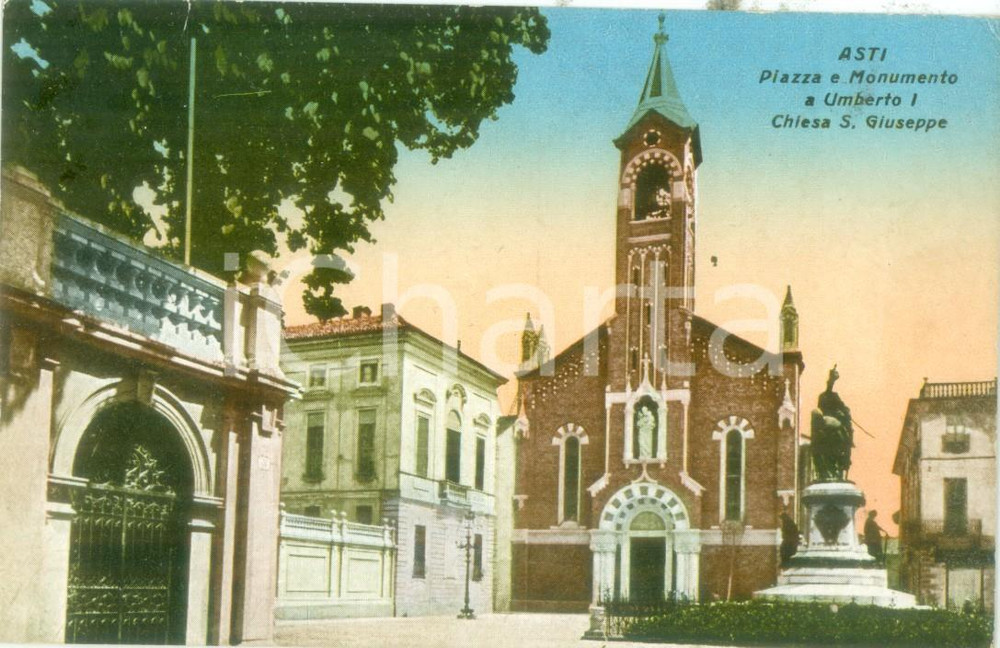 Cartolina originale da collezione 1935 ca ASTI Piazza e Monumento a Umberto I Chiesa SAN GIUSEPPE Cartolina FP VG 1