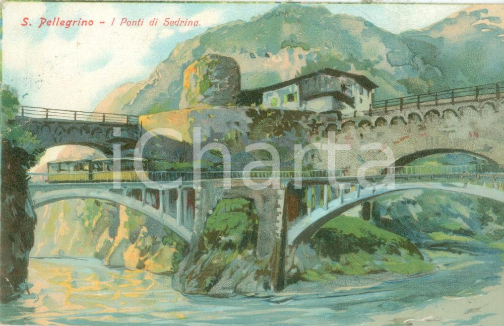 Cartolina originale da collezione 1910 SEDRINA BG I ponti di SEDRINA sul BREMBO Cartolina ILLUSTRATA FG VG 1