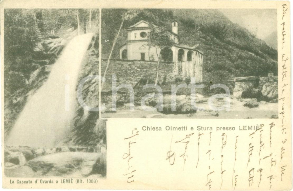 Cartolina originale da collezione 1923 LEMIE TO Cascata d OVARDA Chiesa OLMETTI Cartolina FP VG 1